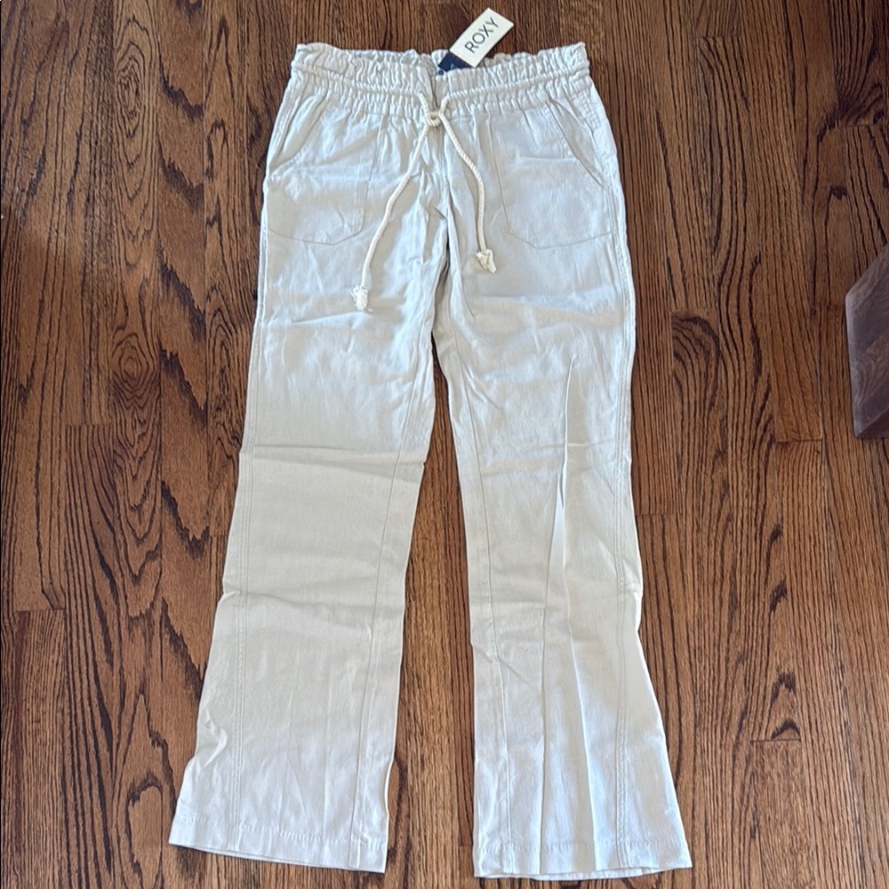 Roxy Light Beige Linen Oceanside Pants